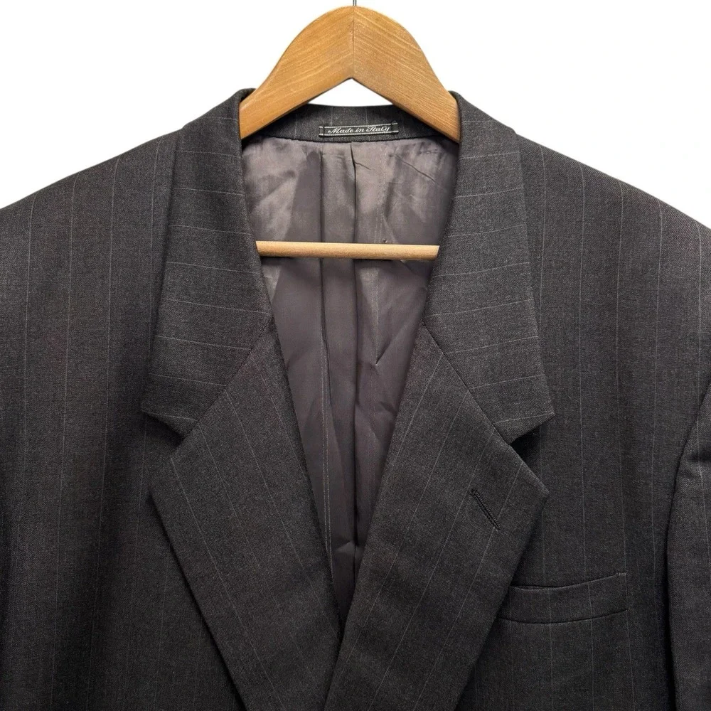 Gianni Versace Vtg 80s Men's Sz 50 Dark Gray Striped Double Breasted Wool Blazer